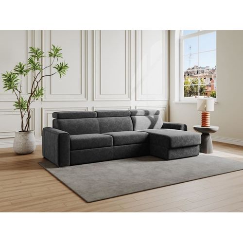 Canapé D'angle Velours 5 Places Gris Anthracite