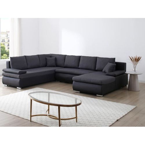 Canapé D'angle Simili Cuir 6 Places Noir, Gris Anthracite