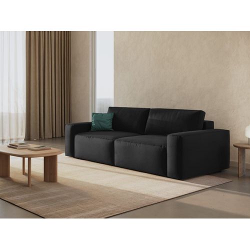 Canapé Convertible Avec Coffre De Rangement 3 Places En Velours Noir