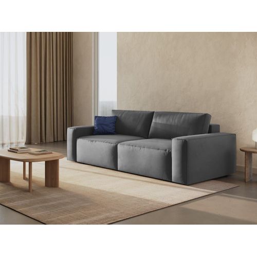 Canapé Convertible Avec Coffre De Rangement 3 Places En Velours Gris