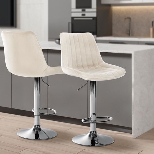 Tabouret De Bar Velours Ajustable Pivotant Velours Crème