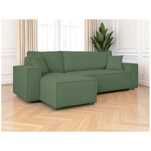 Canapé D'angle Convertible 4 Places En Tissu Bouclette - Vert