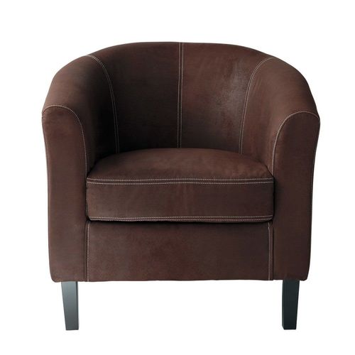 Fauteuil Club En Suédine Marron