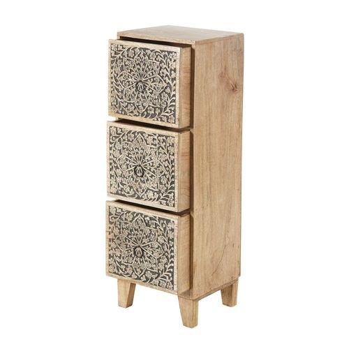 Petit Meuble De Rangement 3 Tiroirs En Manguier Gravé