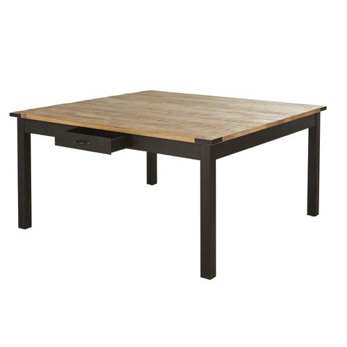 Table À Manger En Bois De Manguier Massif Et Métal Noir 8/10 Personnes L145