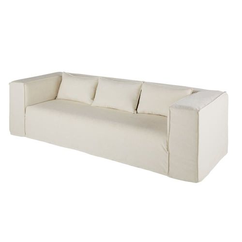 Canapé 3/4 Places En Textile Tramé Beige