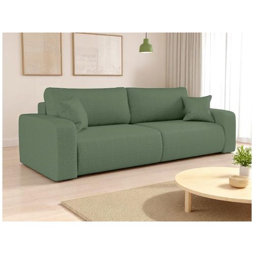 Canapé Droit 3 Places Convertible En Tissu Bouclette - Vert