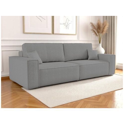 Canapé Droit 3 Places Convertible En Tissu Bouclette - Gris