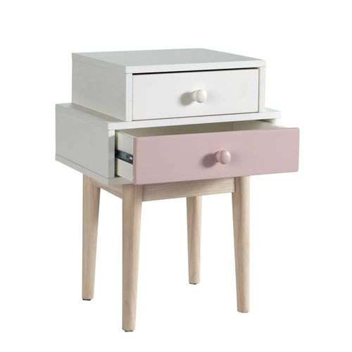 Table De Chevet 2 Tiroirs Blanche Et Rose