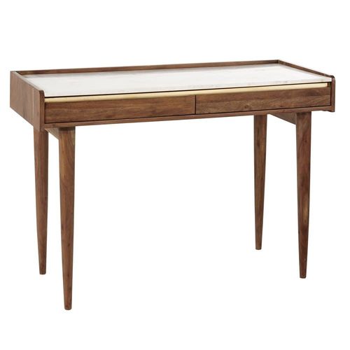 Bureau En Acacia Massif Et Marbre Blanc