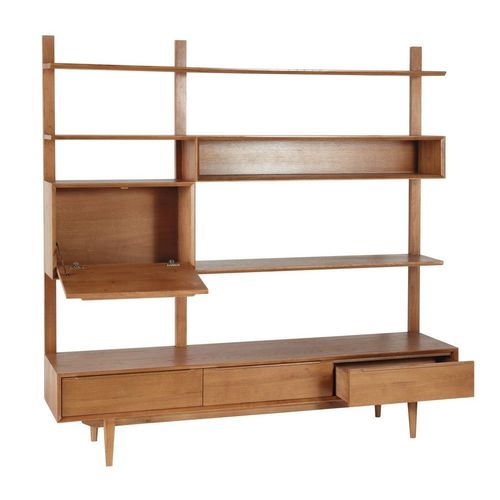 Meuble Tv Étagère Vintage 3 Tiroirs 1 Porte En Bois De Chêne