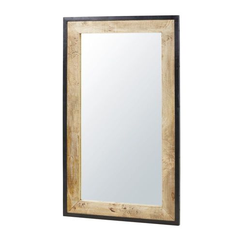 Miroir industriel rectangulaire en bois de manguier et métal noir 70x120