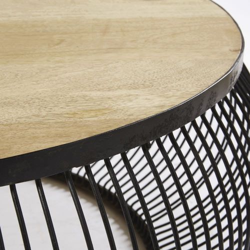 Table Basse Ronde En Manguier Massif Et Métal Noir D98