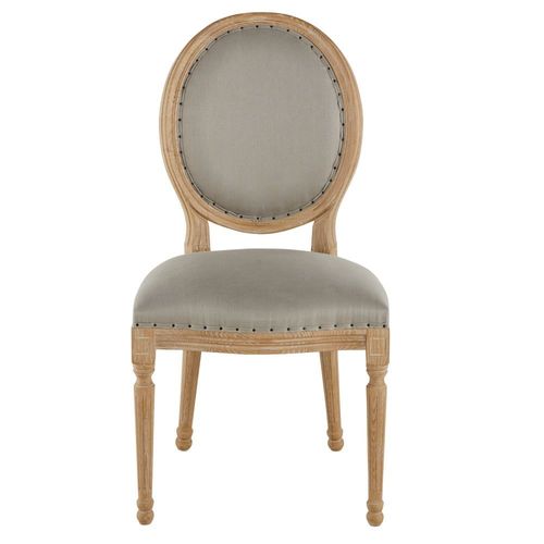 Chaise Médaillon En Lin Gris Clair Et Bois De Frêne Massif