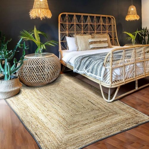 Tapis En Jute Et Coton Bande Gris Foncé 160x230