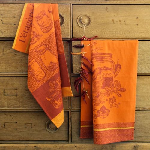Torchon Imprimé En Jacquard De Coton Orange 50x75