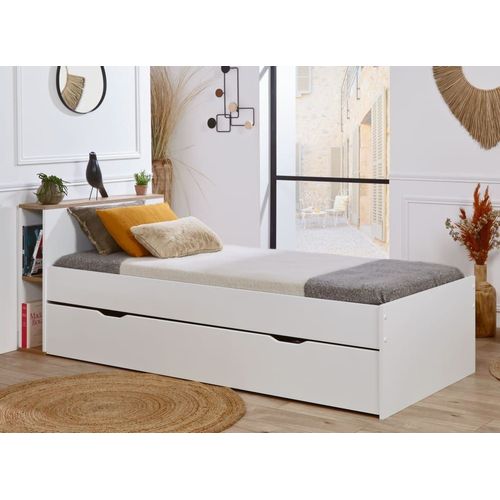 Lit Gigogne Avec Rangement 90x200 Blanc Et Chêne