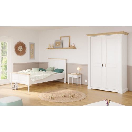 Table De Chevet Effet Bois Clair Et Blanc
