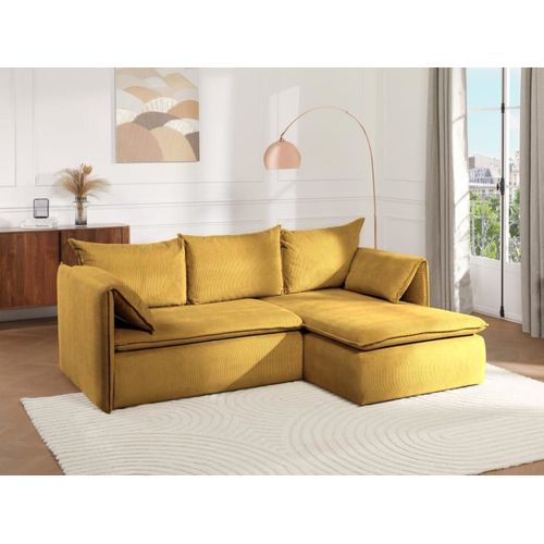 Canapé D'angle Velours 4 Places Jaune Moutarde