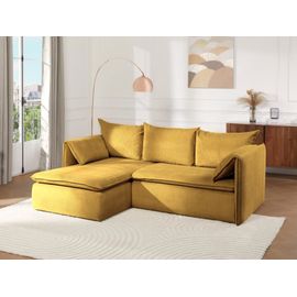 Canapé D'angle Velours 4 Places Jaune Moutarde