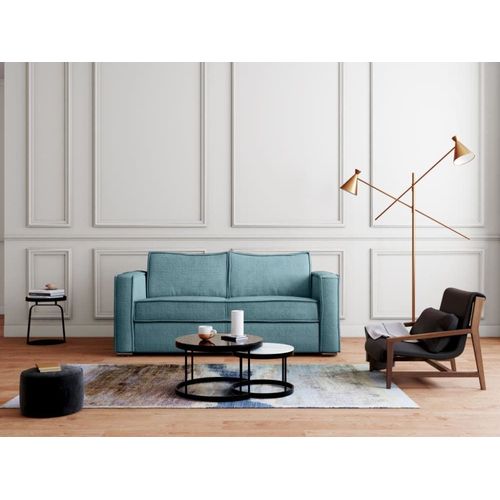 Canapé Convertible Velours 4 Places Bleu Turquoise