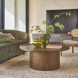 Table Basse Ronde En Mindi Massif Finition Noyer Ø 100 Cm
