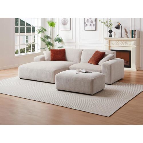 Canapé D'angle Velours 4 Places Beige