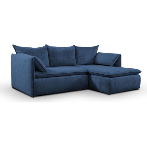 Canapé D'angle Velours 4 Places Bleu Nuit