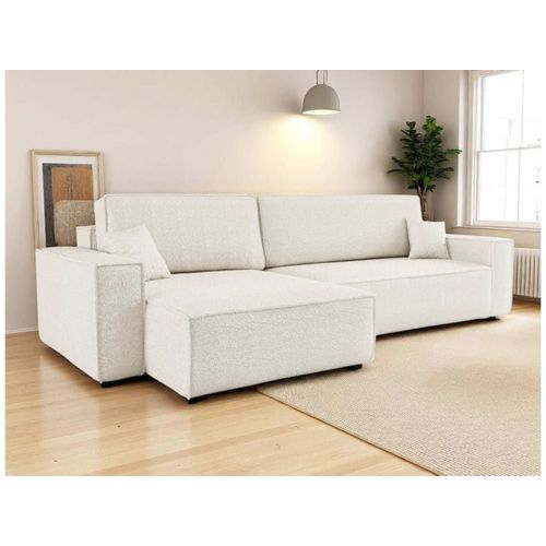 Canapé D'angle Xl Réversible Et Convertible En Tissu Bouclette - Blanc