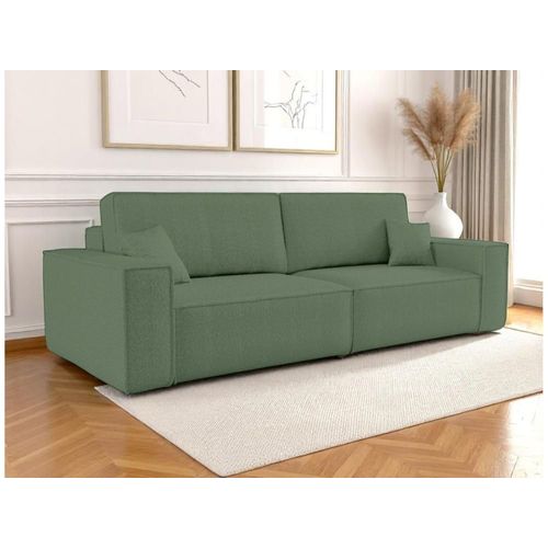 Canapé Droit 3 Places Convertible En Tissu Bouclette - Vert