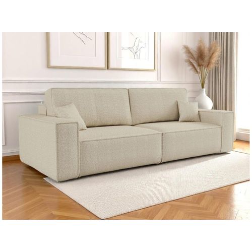 Canapé Droit 3 Places Convertible En Tissu Bouclette - Beige