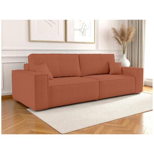 Canapé Droit 3 Places Convertible En Tissu Bouclette - Terracotta