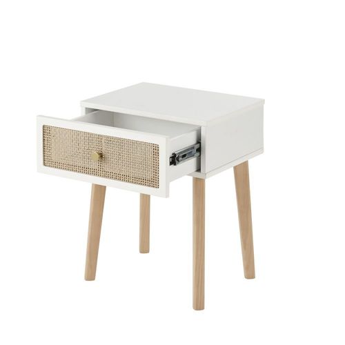 Table De Chevet 1 Tiroir En Pin Et Rotin Tressé