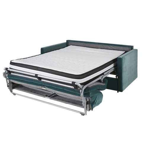 Canapé Convertible 2/3 Places En Velours Vert Cèdre, Matelas 18 Cm