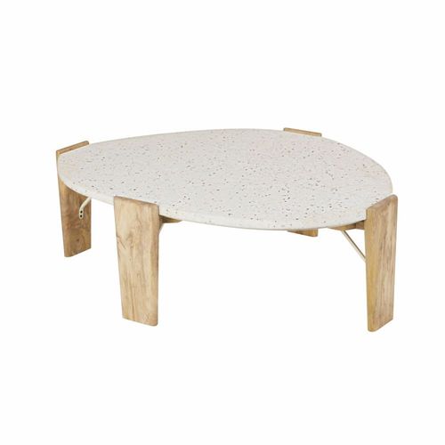 Table Basse En Pierre Effet Terrazzo Et Bois De Manguier Massif L105