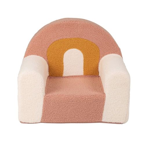 Fauteuil Enfant À Bouclettes Écrues, Roses Et Jaune Moutarde