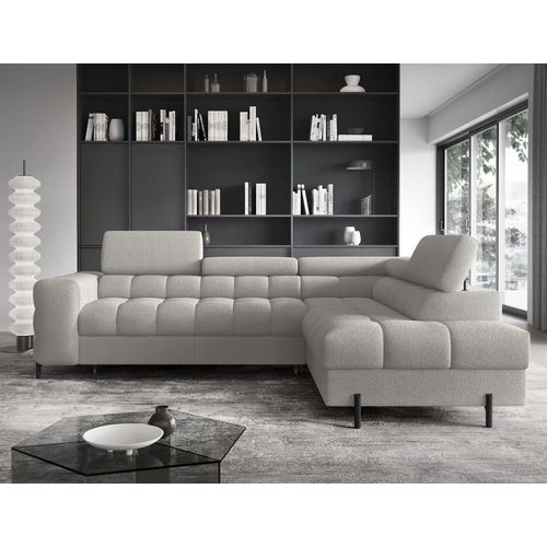 Canapé Angle Droit Convertible Tissu Bouclette Gris 5 Places