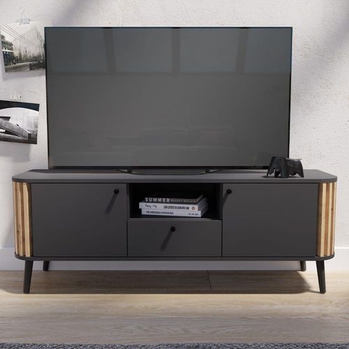 Meuble Tv 1 Tiroir, 2 Portes Et 1 Niche L138 Cm - Effet Bois