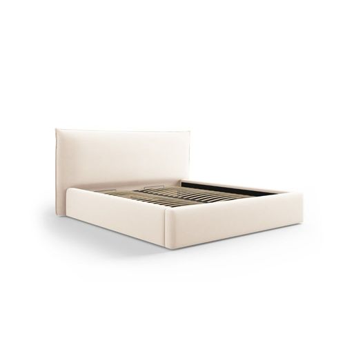Lit Coffre Avec Tête De Lit 160x200cm En Velours Beige Clair