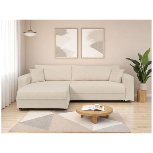 Canapé D'angle Xl Convertible 3 Places En Tissu Bouclette - Beige