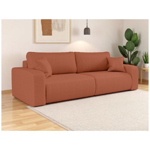 Canapé Droit 3 Places Convertible En Tissu Bouclette - Terracotta