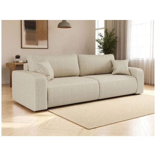 Canapé Droit 3 Places Convertible En Tissu Bouclette - Beige