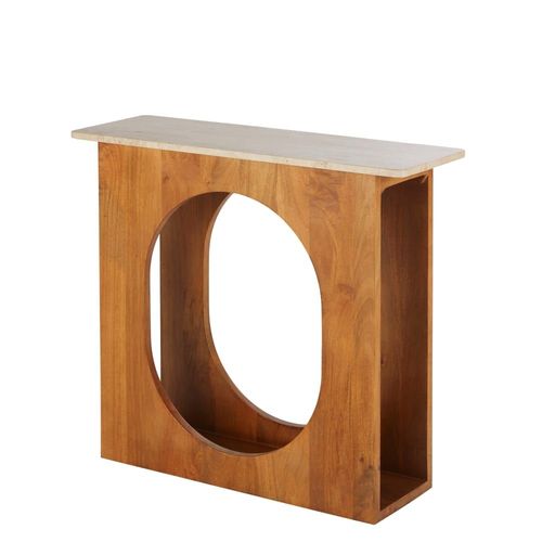 Console Vintage En Travertin Et Bois De Manguier Massif