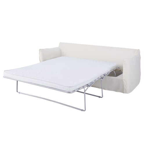 Canapé Convertible 3/4 Places Effet Lin Blanc, Matelas 6 Cm
