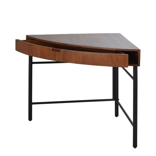 Bureau D'angle 1 Tiroir En Bois De Manguier Massif Et Métal Noir
