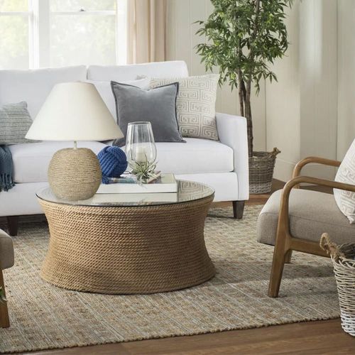 Lampe De Salon Tosel ,Sisal,Naturel,H50xd45xp45cm