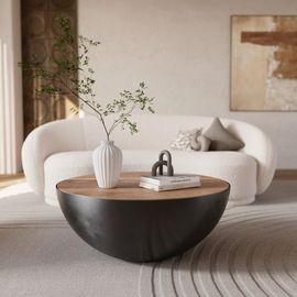 Table Basse Ronde En Bois Massif Et Métal D90 Cm
