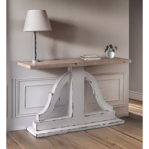 Console Sculptée En Bois Et Couleur Blanc Vieilli L 122 Cm