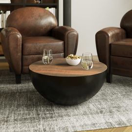 Table Basse Ronde En Bois Massif Et Métal D70 Cm