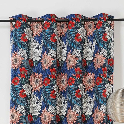Voilage Tamisant Imprimé Et Fleuri Polyester Bleu 140x280 Cm